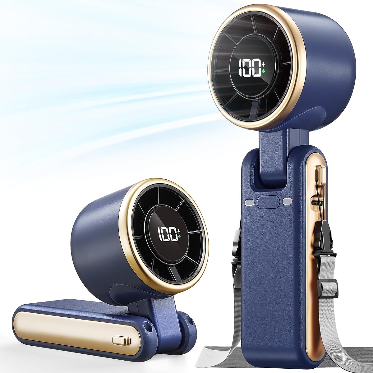 Ventilador Portátil de Mano Turbo - 5 Velocidades Alta Velocidad 4000mAh Mini Ventilador Personal de Mano Recargable Sopla Aire Frío, Operado por Batería Esenciales de Viaje, Vacac