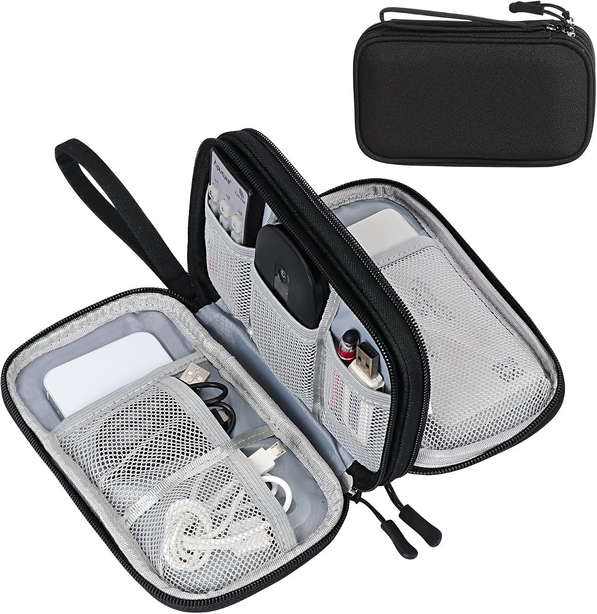 FYY Organizador para cosas electrónicas, para viajes, para cables, cargadores, celular y auriculares, estuche portátil, impermeable, doble capa, bolsa de almacenaje todo en uno, ta