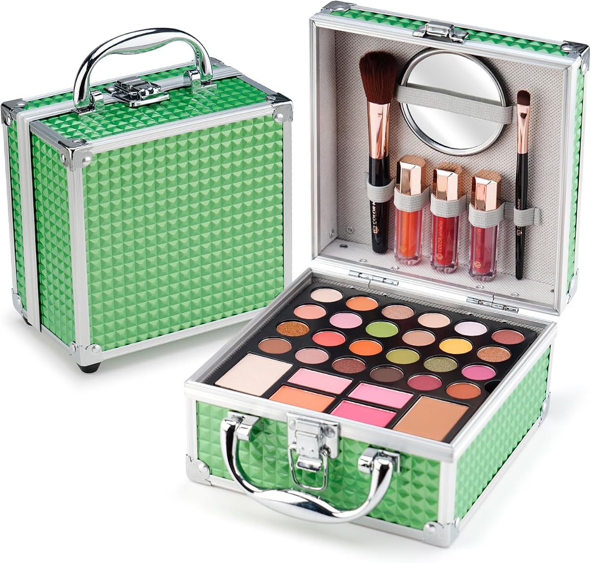 Color Nymph Kit de maquillaje para principiantes para adolescentes con estuche de tren pequeño para cosméticos incluido, paleta de 24 sombras de ojos, polvos bronceadores, iluminad