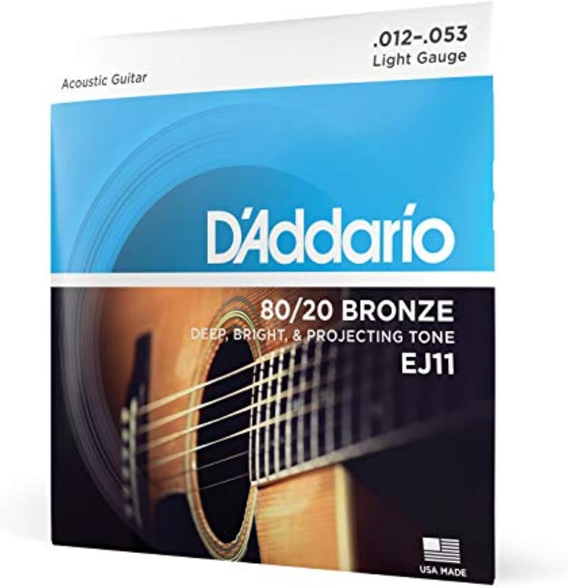 D'Addario - Cuerdas para guitarra acústica 80/20 Bronze, EJ11, calibre ligero 12-53, juego de 6 cuerdas, paquete de 1