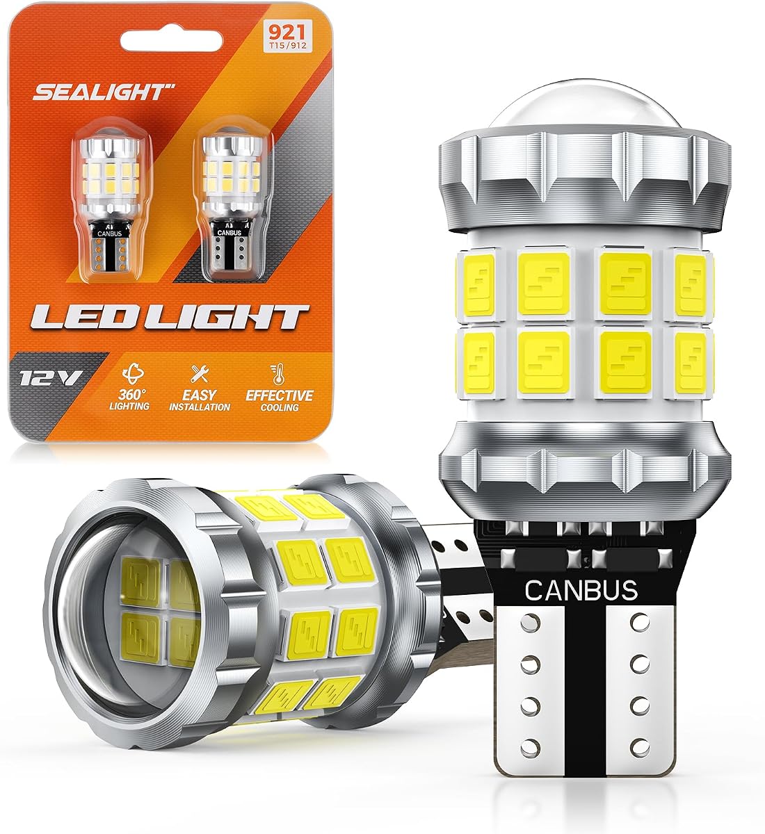 SEALIGHT Bombilla LED 921 de 2026, 700% súper brillante 912 T15, luz de reversa LED Canbus sin errores 906 904 916 W16W, 6500 K blanco, sin polaridad,