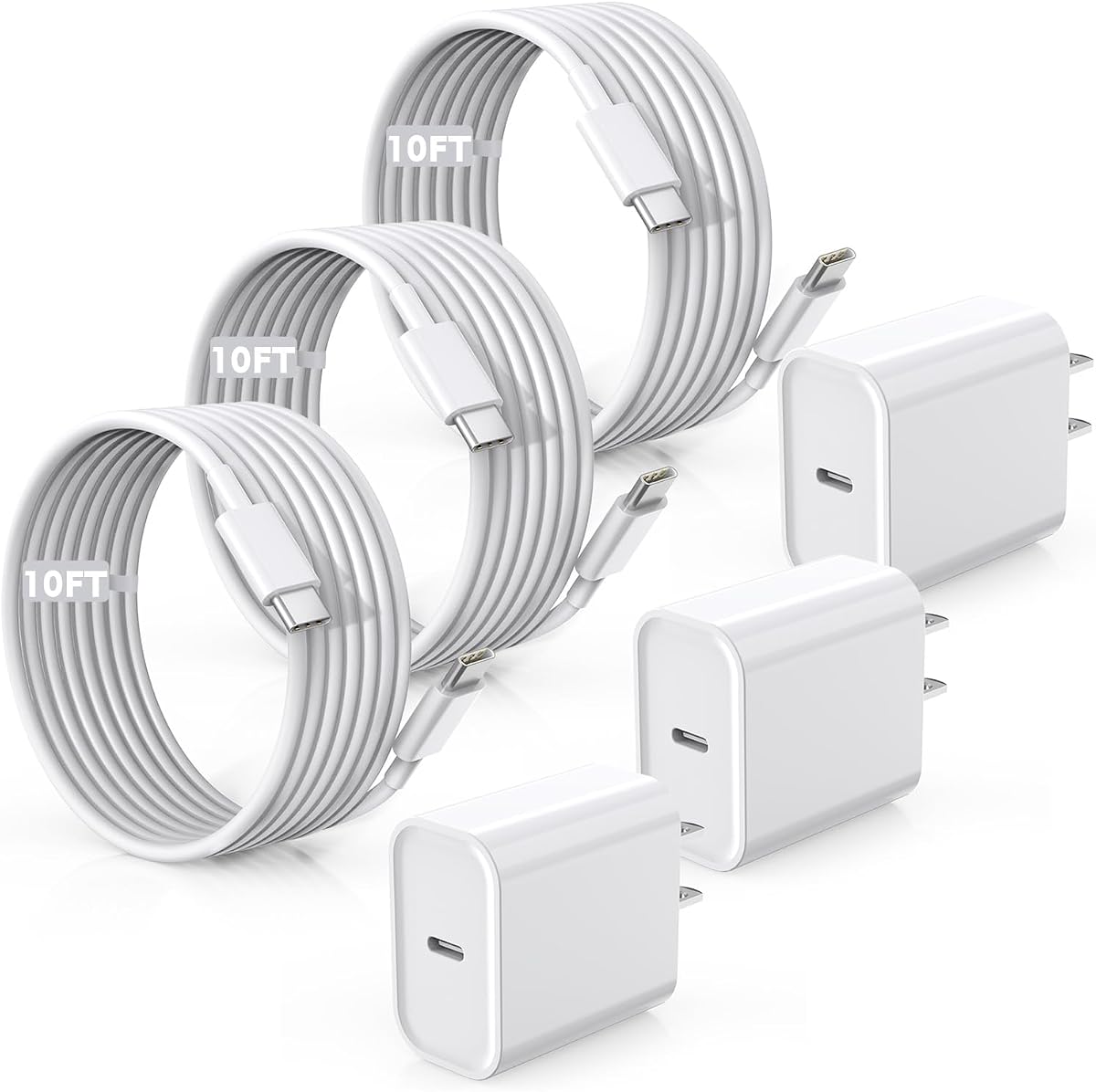 Cargador rápido para iPhone 17/16/15, carga rápida extra larga de 10 pies, paquete de 3 bloques USB-C a USB C, cable de carga rápida para iPhone Air/17 Pro Max/iPhone 16 Pro/16 Plu