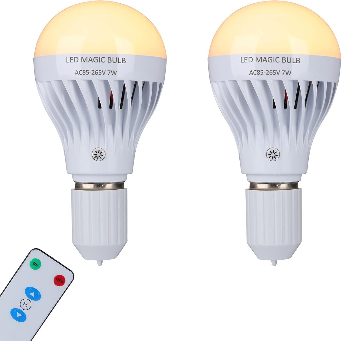 BSOD Bombillas recargables, Bombilla LED mágica con control remoto luz de emergencia blanca cálida sin electricidad operada por batería de 7W E26 para iluminación interior del hoga