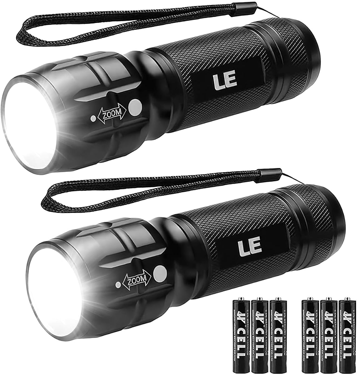 Lighting EVER Linternas LED de alto lúmenes, linterna pequeña, impermeable, luz de flash de enfoque ajustable para exteriores, emergencia, camping, pilas AAA incluidas, paquete de