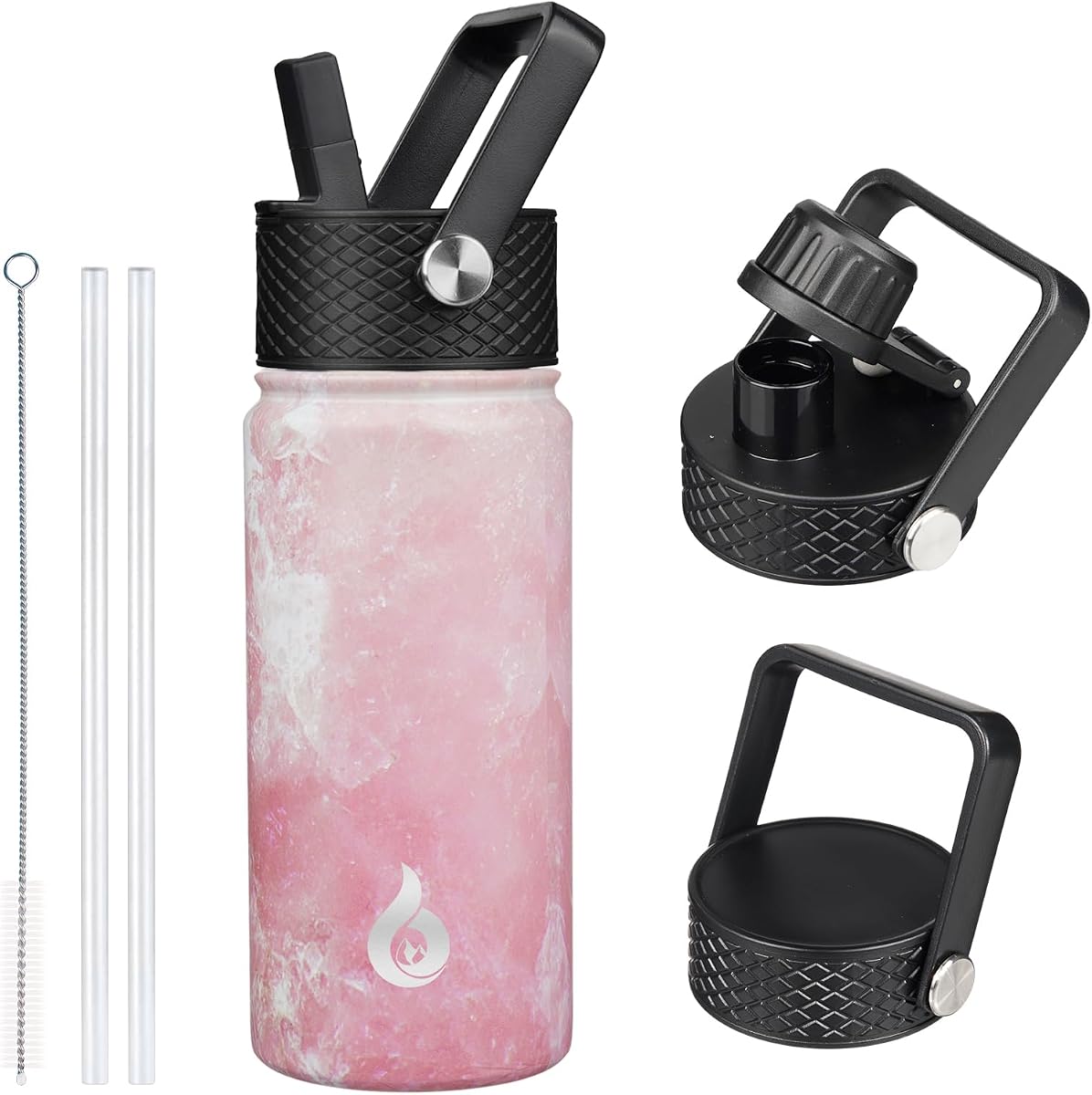 BJPKPK Botellas de agua aisladas con tapa con pajita, botella de agua de metal de acero inoxidable de 18 onzas, termo frío y caliente con 3 tapas, vaso de viaje sin bisfenol A a pr