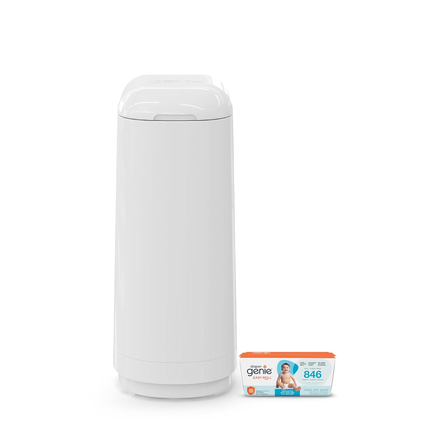Diaper Genie Essence - Cubeta blanca con 18 bolsas de recambio Easy Roll