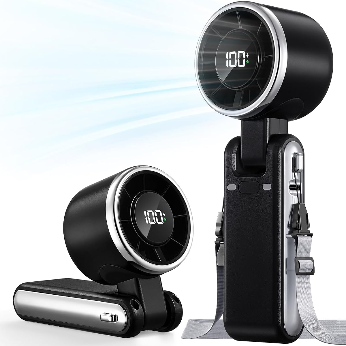 Ventilador Portátil de Mano Turbo - 5 Velocidades Alta Velocidad 4000mAh Mini Ventilador de Mano Personal Recargable Sopla Aire Frío, Operado por Batería Accesorios de Viaje Esenci