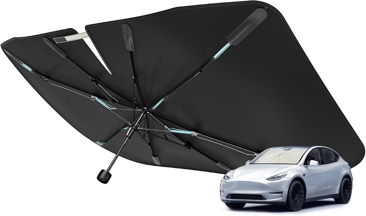 Nmoiss - Parasol para parabrisas con recubrimiento de vinilo y borde con estructura de resorte, protege del sol y del calor, mantiene el interior fresco y evita daños (M - 56 x 31