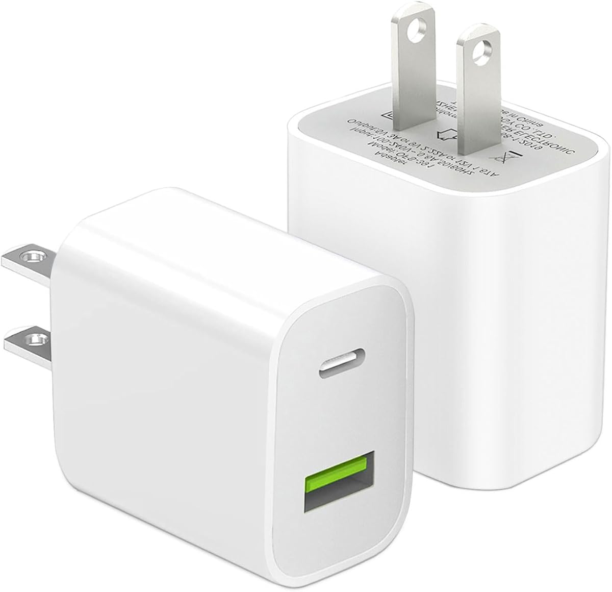 Paquete de 2 bloques de cargador USB C, cargador de pared tipo C de doble puerto de carga rápida, adaptador de corriente de 20 W, cubo para iPhone 14/14 Pro/14 Pro Max/14 Plus/13/1