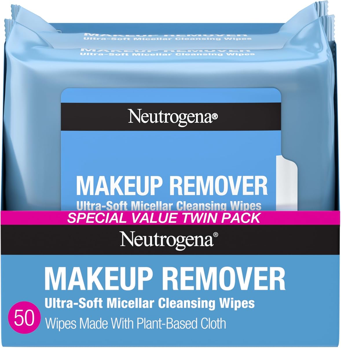 Neutrogena Toallitas para quitar maquillaje micelares sin alcohol para el rostro, eliminan la máscara impermeable y el aceite, toallitas de tela 100% compostable a base de plantas,