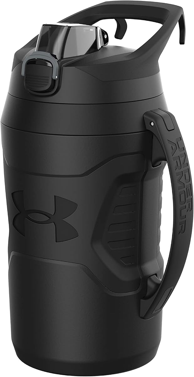 Botella de agua de medio galón aislada Under Armour, botella de agua aislada de 64 oz con asa, jarra de agua deportiva, gancho para cerca, resistente a fugas, para béisbol, fútbol