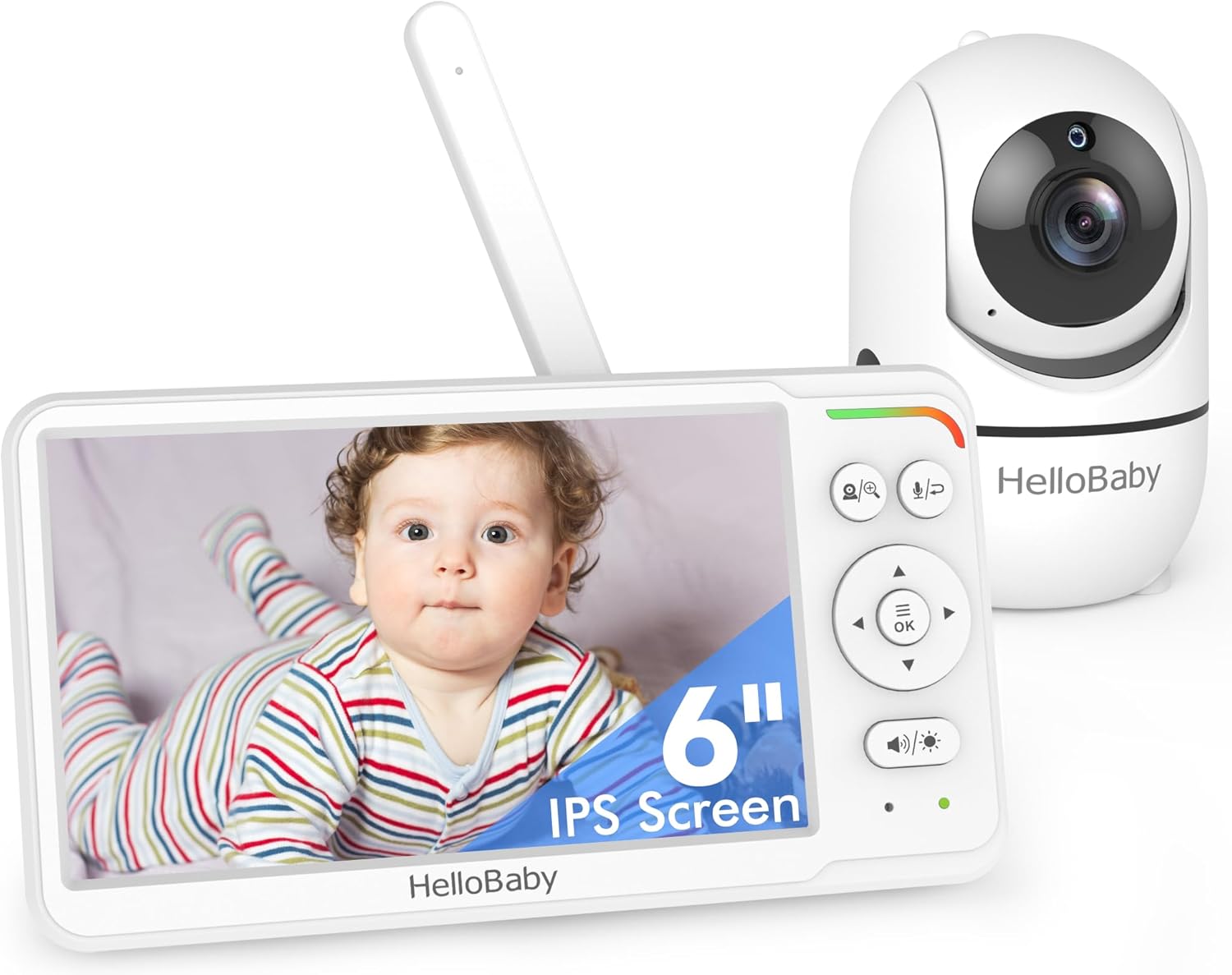 HelloBaby - Monitor de bebé de 6 pulgadas, primera pantalla IPS del mundo, batería de 30 horas, seguro sin WiFi, cámara de video panorámica con visión nocturna, VOX, conversación d