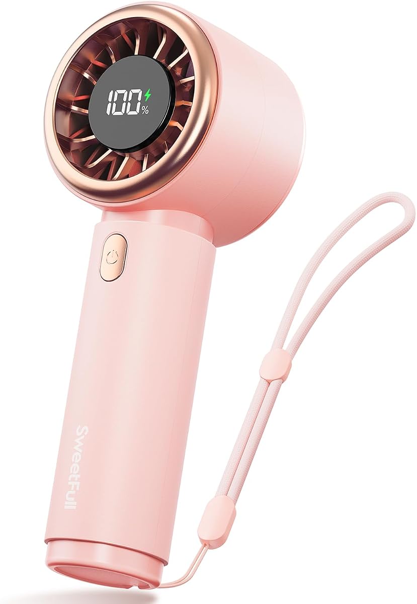 SWEETFULL Ventilador Mini Portátil - Lindo Ventilador Turbo de Mano con Batería Recargable, 5 Velocidades, Pequeño Ventilador Personal de Mano para Viajes Esenciales para Mujeres,