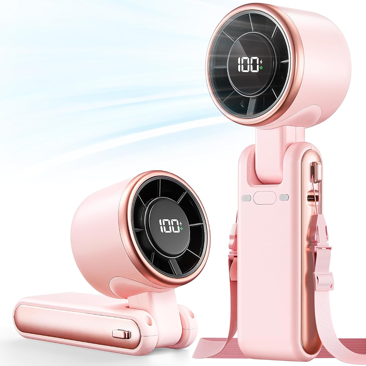 Ventilador de Mano Portátil Turbo - 5 Velocidades Alta Velocidad 4000mAh Mini Ventilador de Mano Personal Recargable Sopla Aire Frío, Ventilador Operado por Batería, Esenciales de