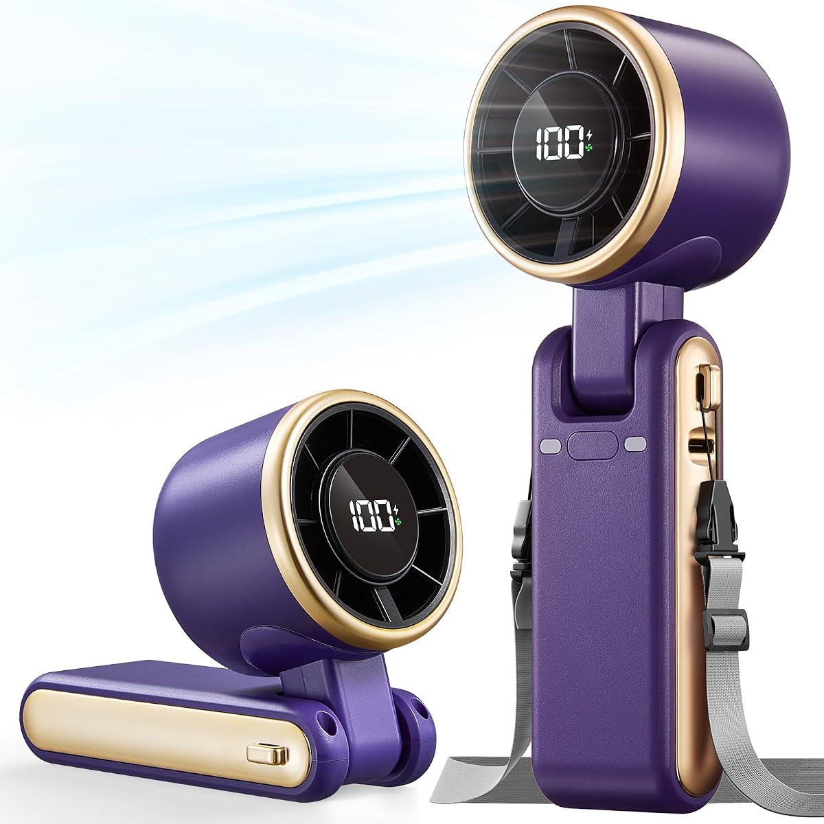 Ventilador turbo portátil de mano – 5 engranajes de alta velocidad 4000mAh recargable, mini ventilador personal de mano soplado de aire frío, artículos esenciales de viaje a pilas,