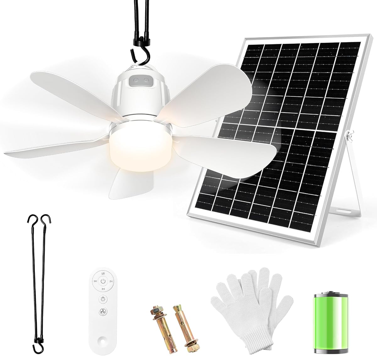 Gliztech Ventilador de Techo Solar con Luz, Ventilador de Glorieta Portátil de 20000mAh con Ventilador Solar de 30W con Control Remoto, Ventilador de Techo Exterior con Luz para Pa