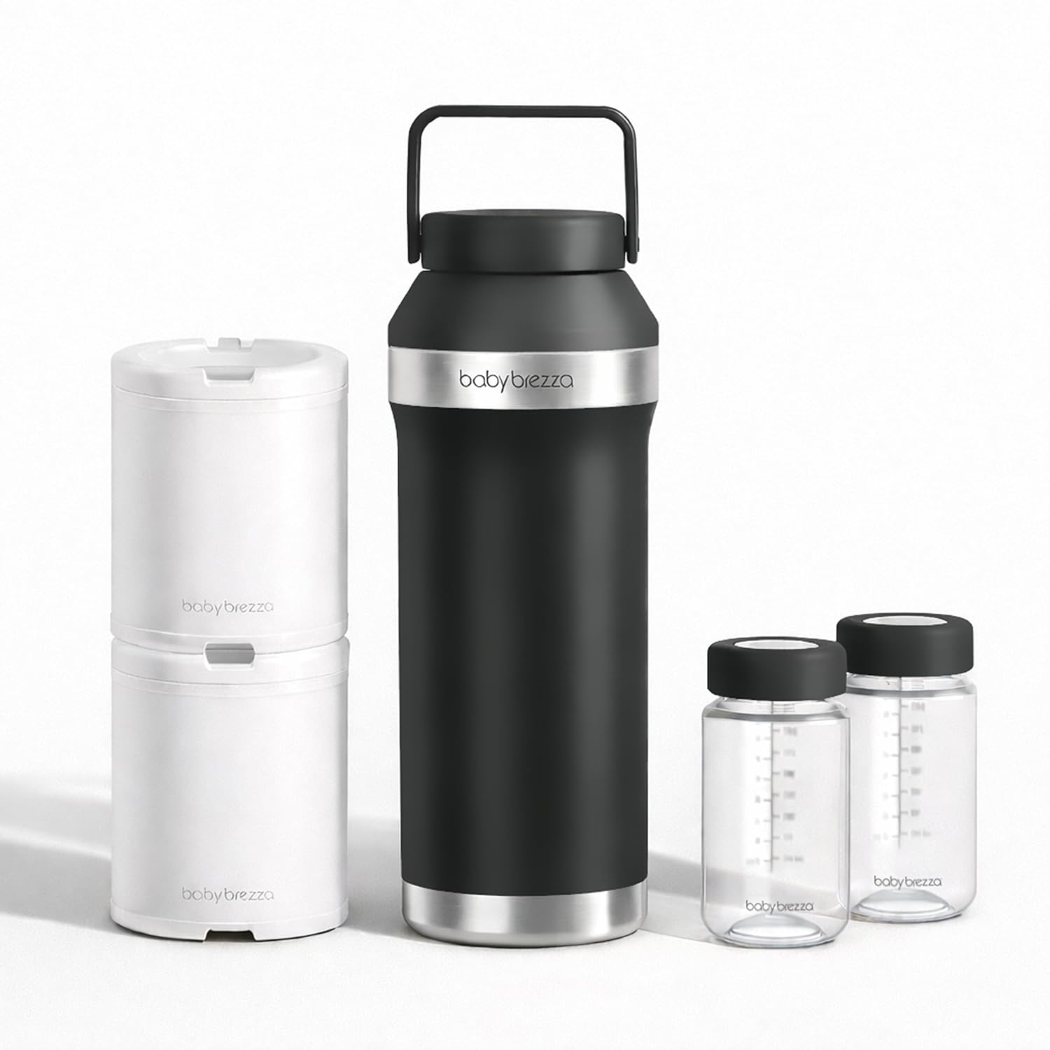 Baby Brezza Enfriador de leche materna portátil todo el día, gran capacidad de 20 z, botella de viaje aislada incluye 2 paquetes de hielo + 2 botellas, color negro