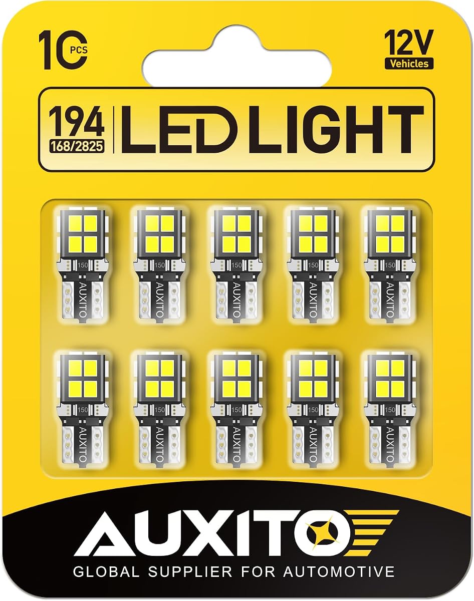 AUXITO 194 - Foco LED de 6000 K, color blanco, 168 2825 W5W T10, cuña 14-SMD, focos LED de repuesto para interior de automóvil, para luz de cúpula, mapa, puerta de acompañante, mal