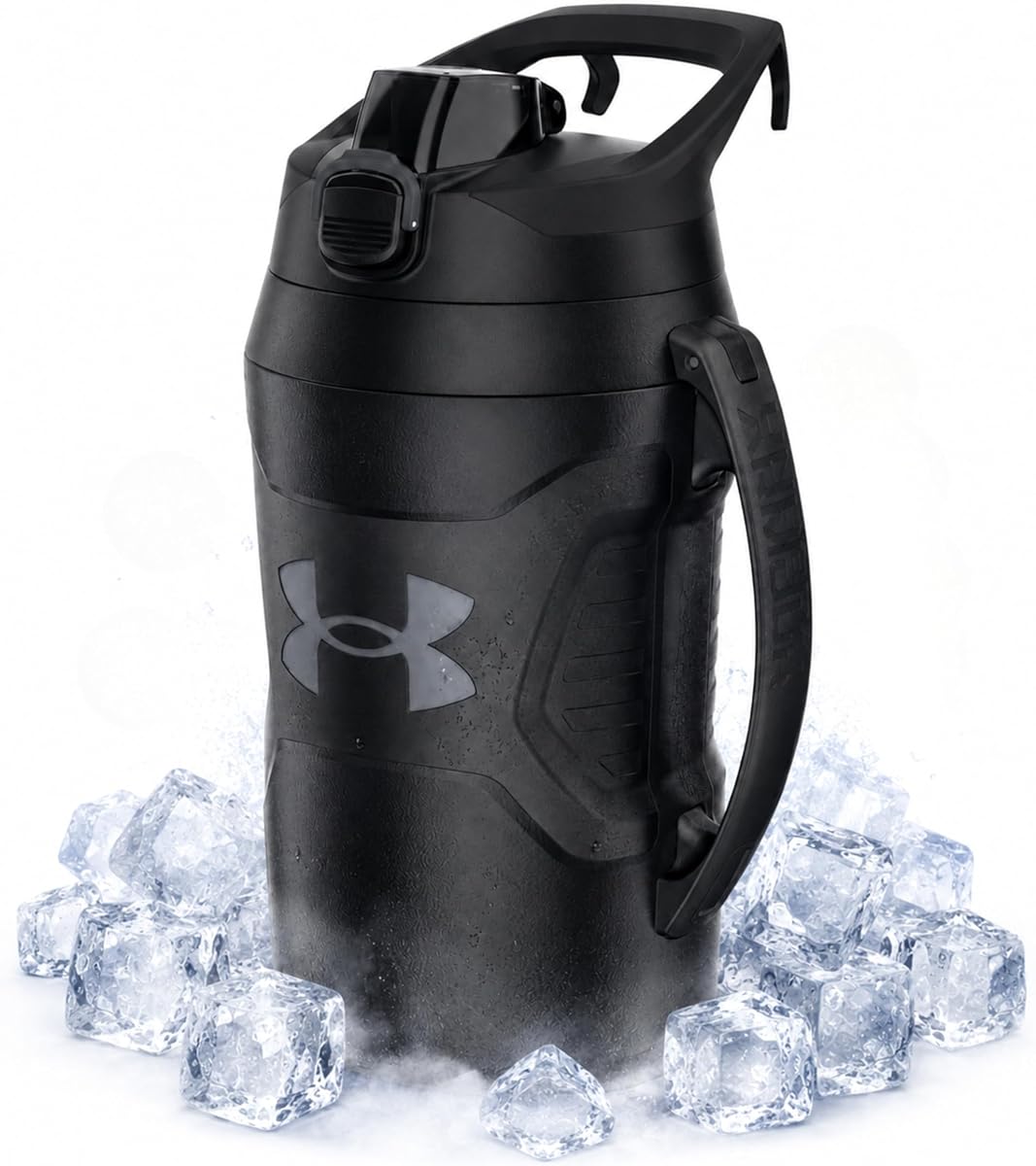 Under Armour - Botella de agua de medio galón con aislamiento, 64 onzas con asa, jarra deportiva, gancho para cerca, resistente a fugas, para béisbol, fútbol y más