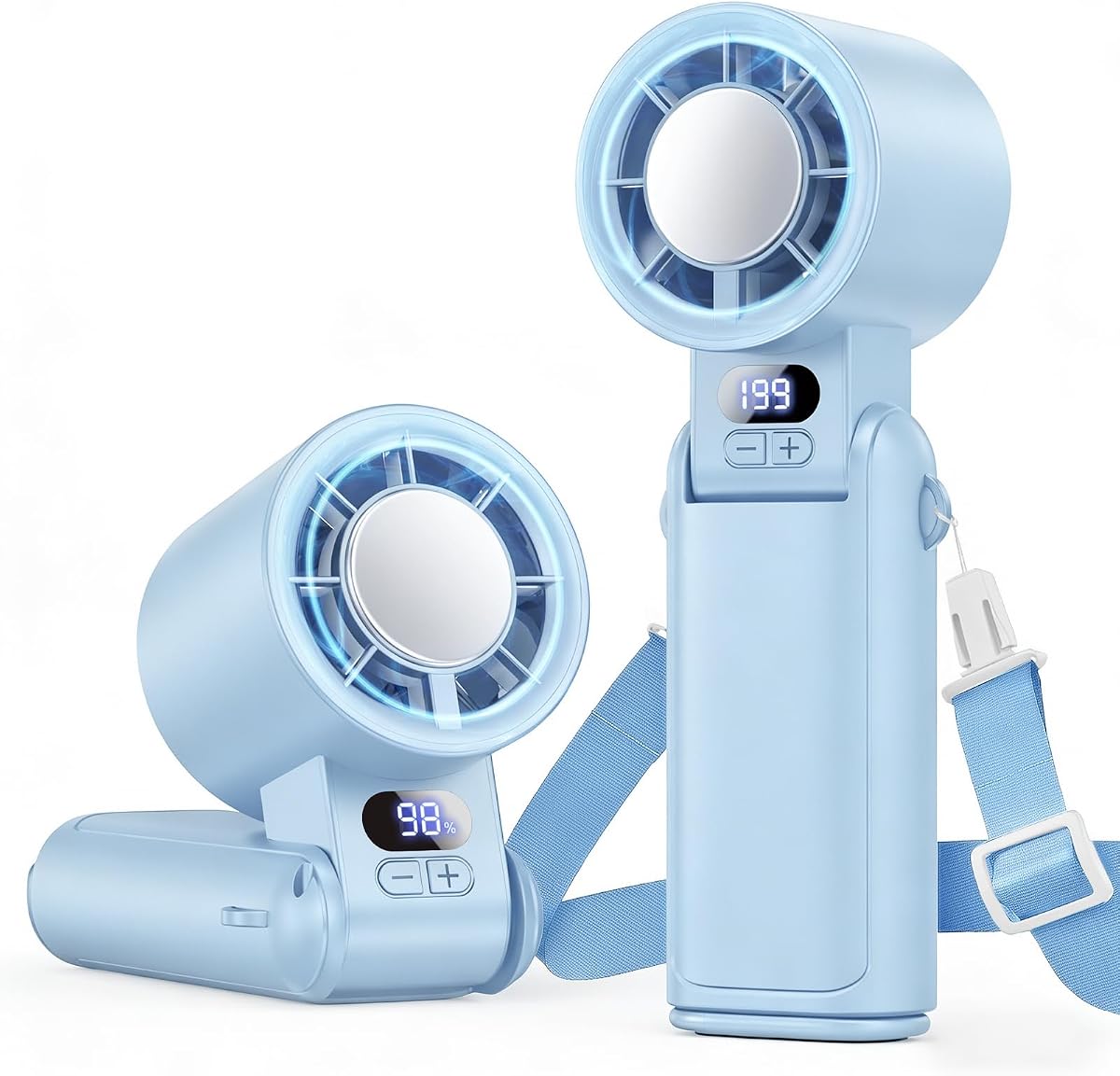 Ventilador turbo portátil de mano, 1-199 velocidades ajustables con pantalla LED, motor de alta potencia, batería recargable, mini ventiladores de diseño de bolsillo 4 en 1 para in