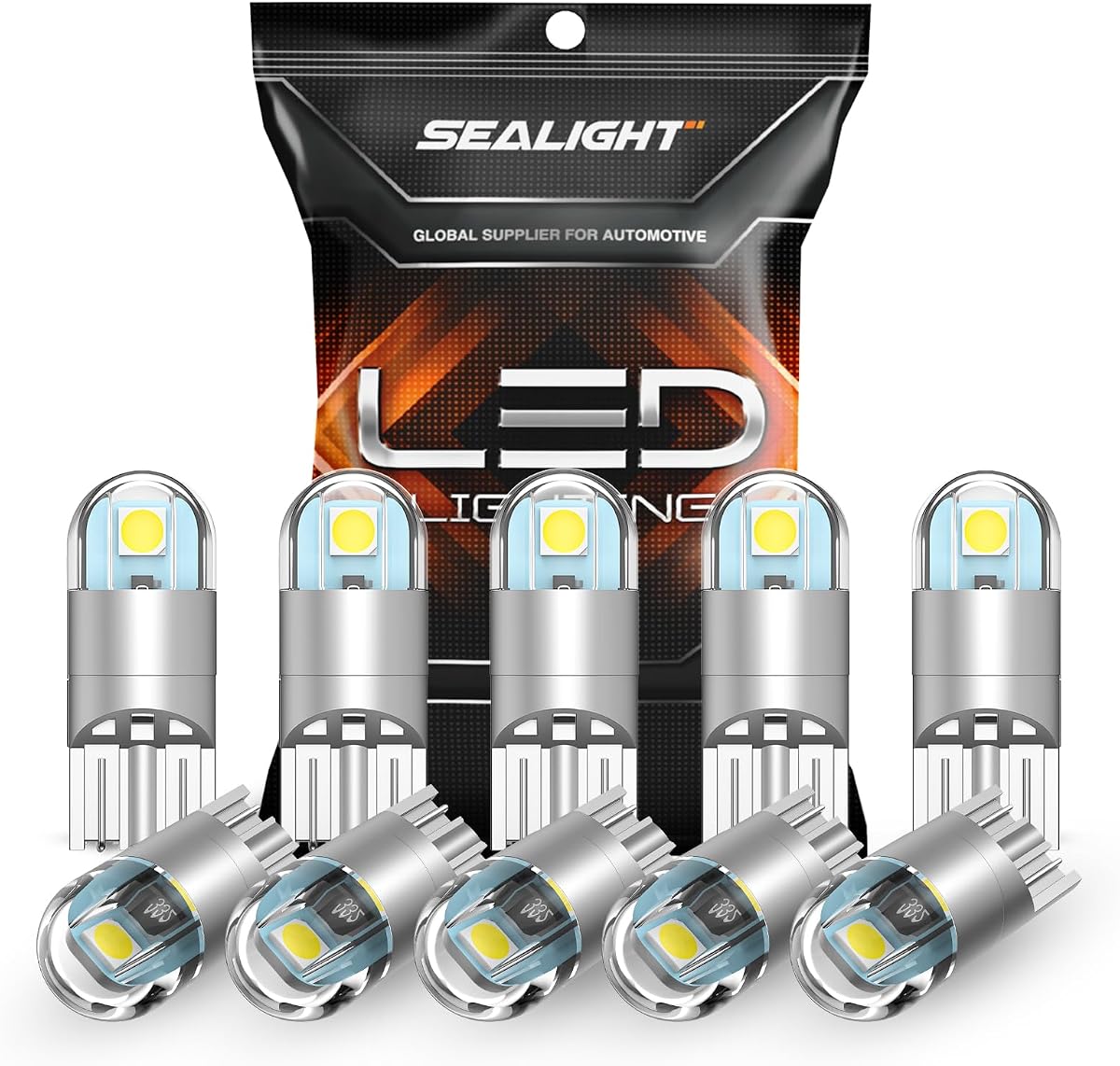 SEALIGHT 194 - Bombilla LED de 6000 K, color blanco, para placa de matrícula, cúpula, T10 168 2825 W5W 3030, chips brillantes en cuña para bombilla de repuesto, luz LED para mapa,