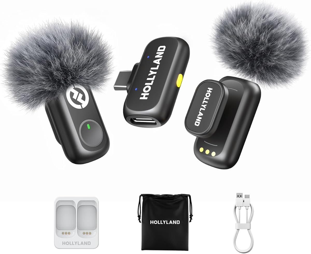 Micrófono inalámbrico Hollyland Lark A1 para iPhone 17/16/15 y Android, 48kHz/24-bit, cancelación inteligente de ruido de 3 niveles, micrófono mini magnético para YouTube, Podcast,