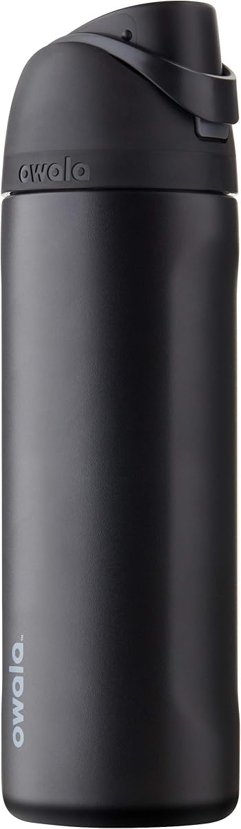 Owala - Botella de agua FreeSip de acero inoxidable con aislamiento, sin bisfenol A, incluye sorbete, para deportes y viajes, 24 oz, Very, Very Dark