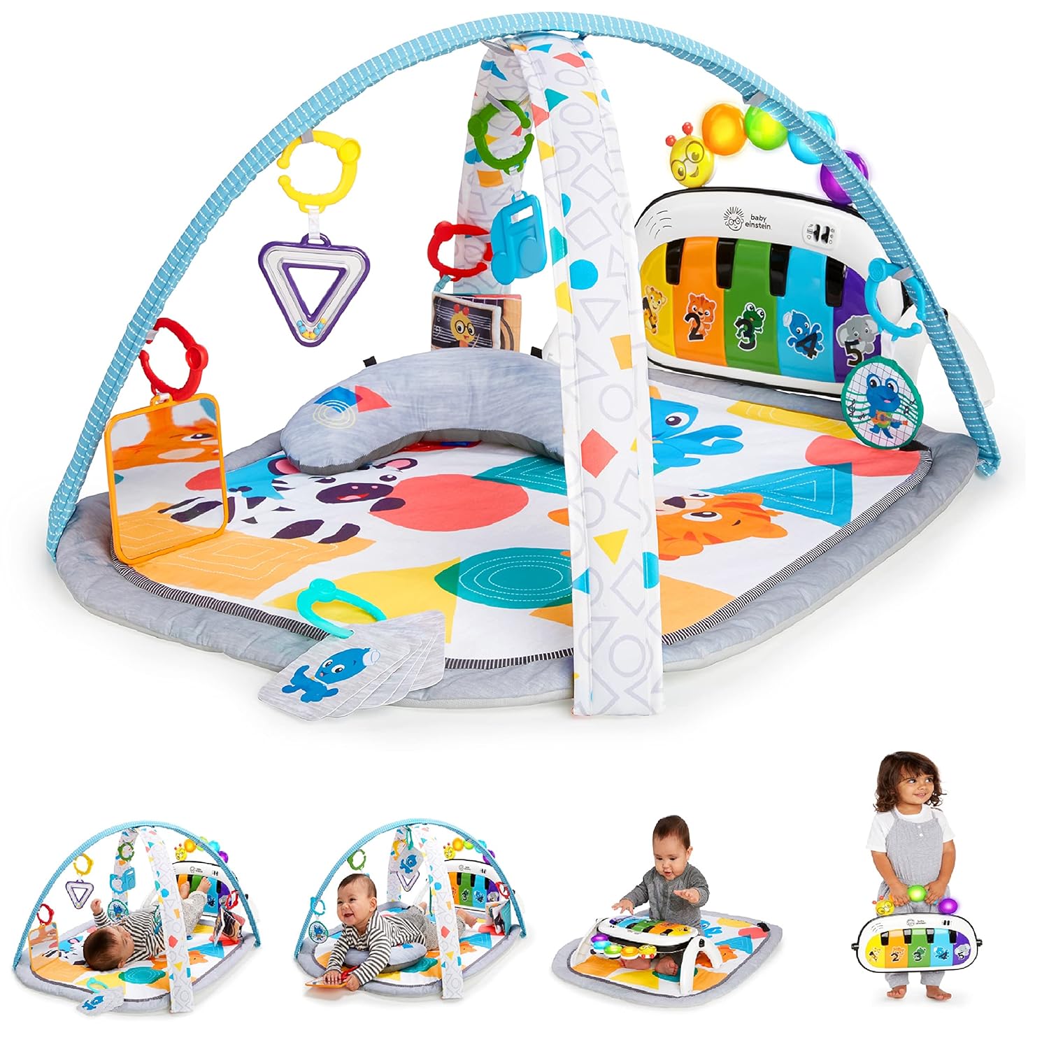 Baby Einstein Gimnasio de Juego y Alfombrilla de Actividad 4 en 1 Kickin' Tunes con Piano Musical y de Lenguaje para Tiempo Boca Abajo