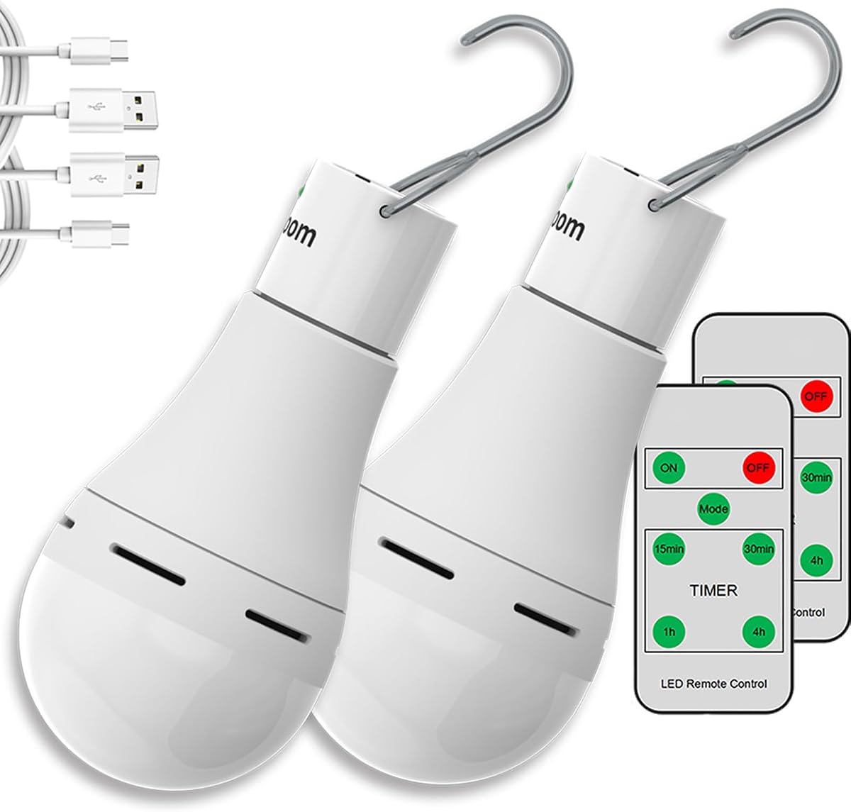 Bombillas recargables USB con control remoto, 4 modos de luz + temporizador, batería recargable de 1200 mAh, bombillas LED portátiles para tienda de campaña de emergencia