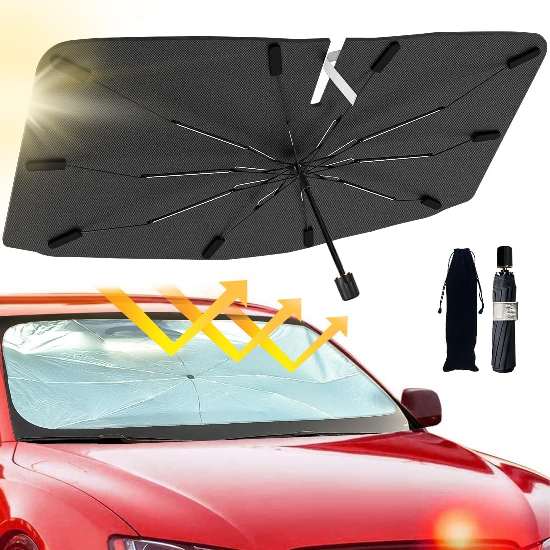 JASVIC - Parasol plegable para parabrisas de auto con protección ultravioleta para ventana delantera, aislamiento térmico contra el calor, cubiertas de parabrisas para autos y cami