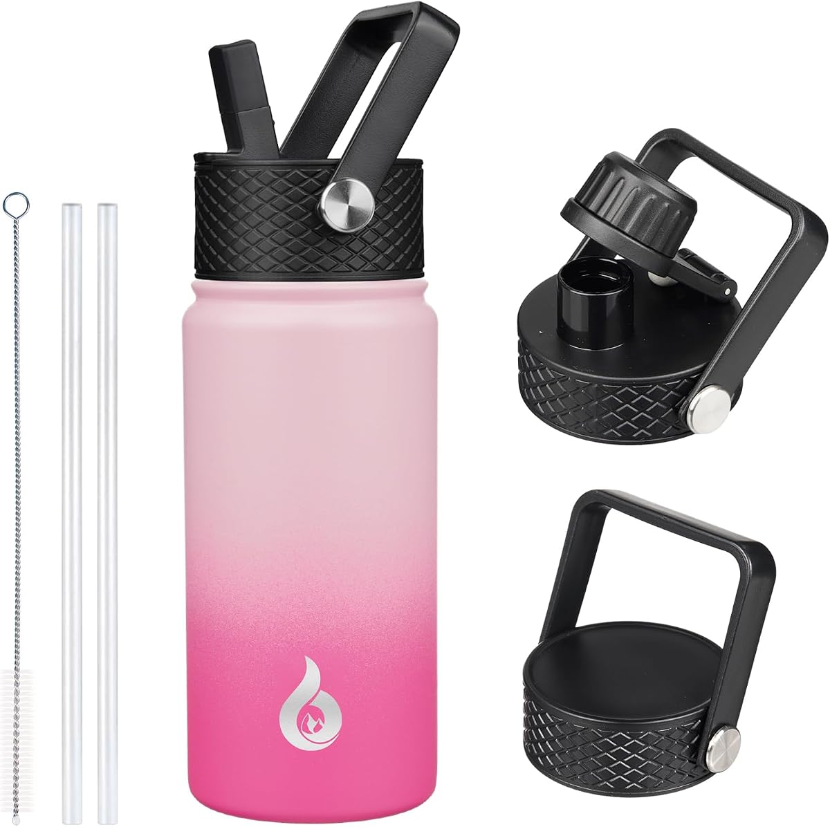 BJPKPK Botellas de agua aisladas con tapa con pajilla, botella de agua de metal de acero inoxidable de 18 onzas, termo frío y caliente con 3 tapas, vaso de viaje sin BPA a prueba d