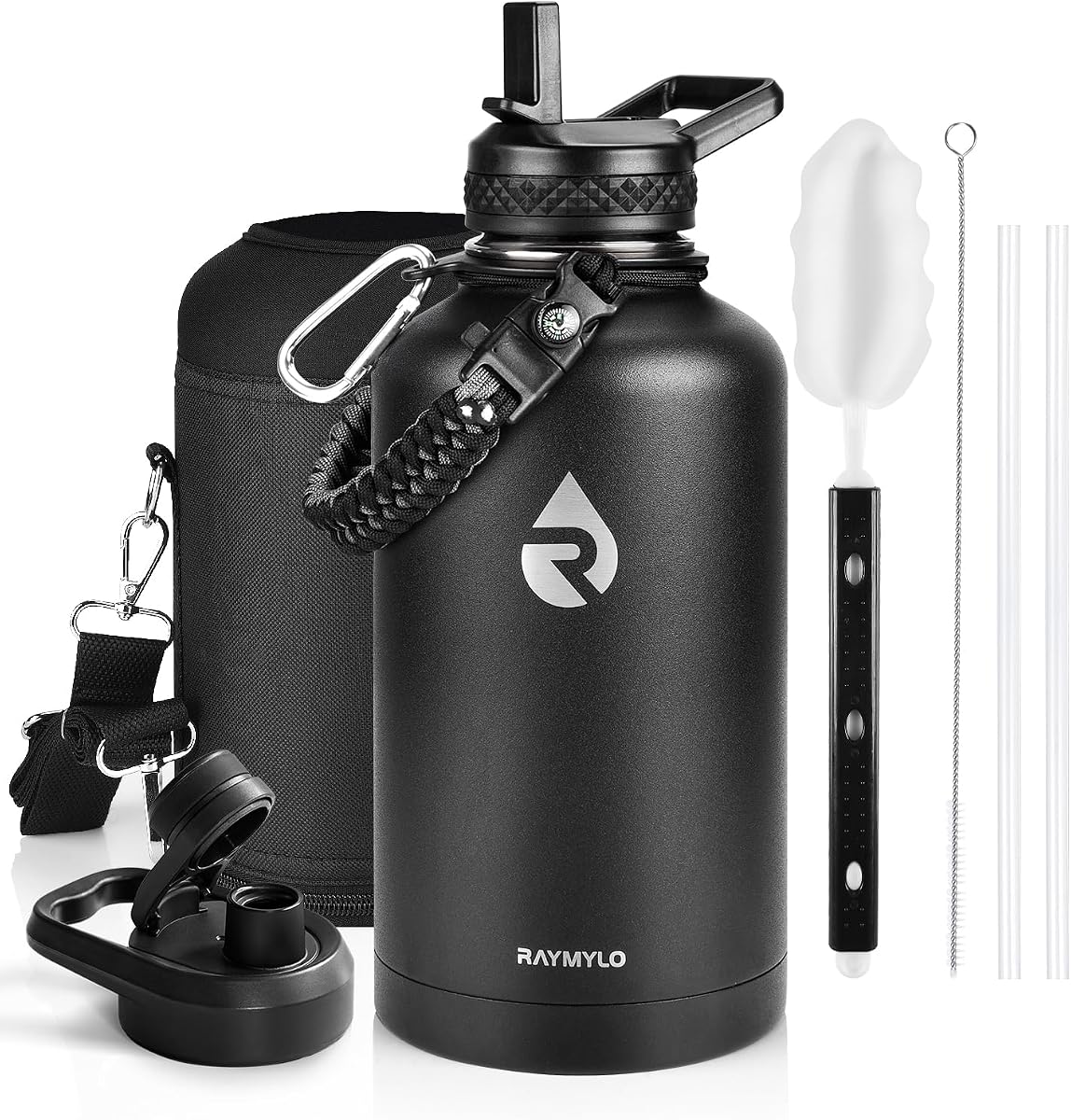RAYMYLO Botella de acero inoxidable-Aislamiento al vacío de triple pared (fría por hasta 48 horas)-A prueba de fugas-Sin BPA-De 64 oz-Cuerda de paracaídas-Tapa con boquilla y popot