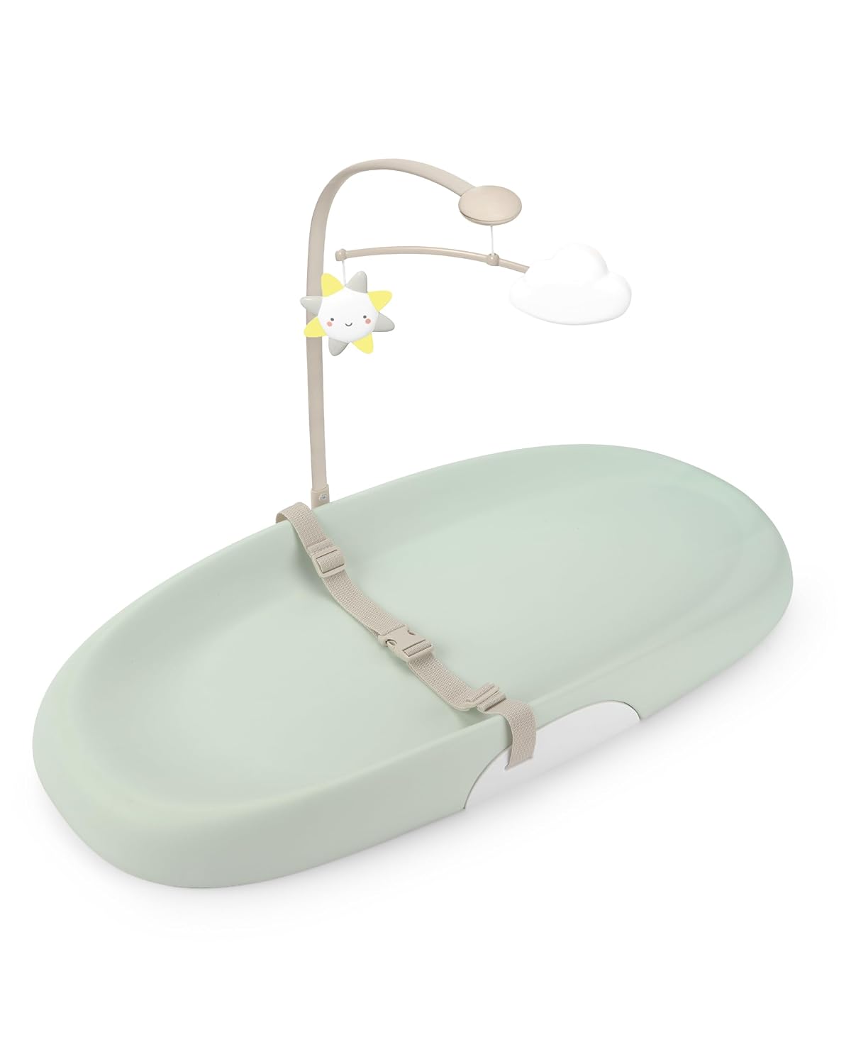Skip Hop Cambiador de bebé estilo cuarto de bebé, fácil de limpiar, contorneado con espuma acolchada, base antideslizante, cinturón de seguridad integrado y barra de juguetes para