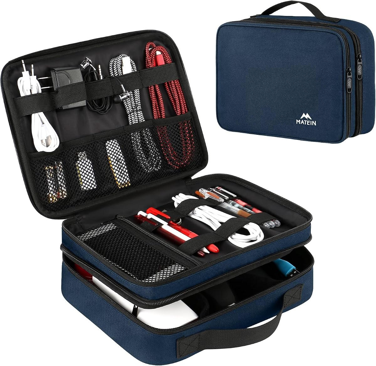 MATEIN - Organizador de artículos electrónicos, estuche de viaje resistente al agua, organizador portátil de cables de viaje para auriculares, banco de energía y unidad flash, estu