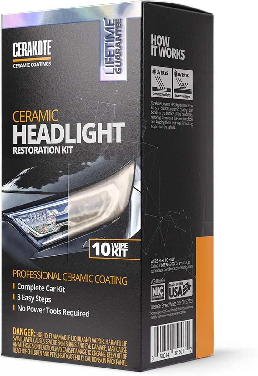 Kit de restauración de faros de cerámica CERAKOTE® – Garantizado para durar tanto como tú seas dueño de tu vehículo – Devuelve los faros a una condición como nueva - No se requiere