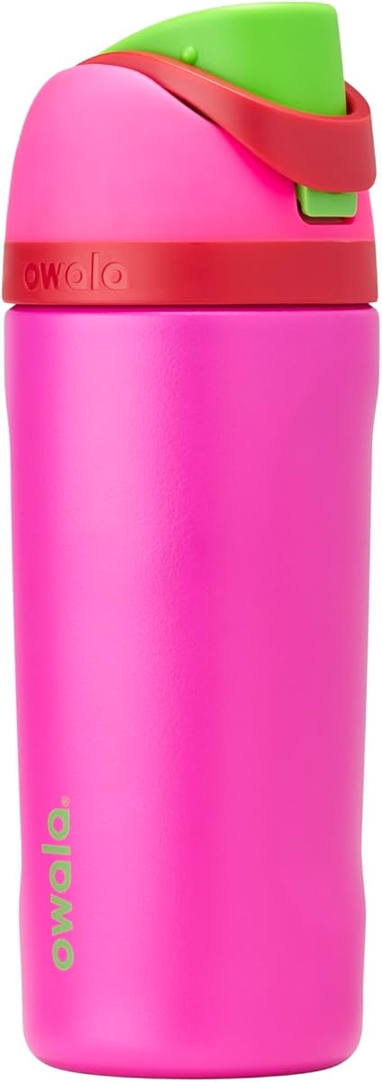 Botella de agua aislada de acero inoxidable con pajita para niños FreeSip de Owala, sin BPA, excelente para viajes, 16 onzas, Todas las bayas