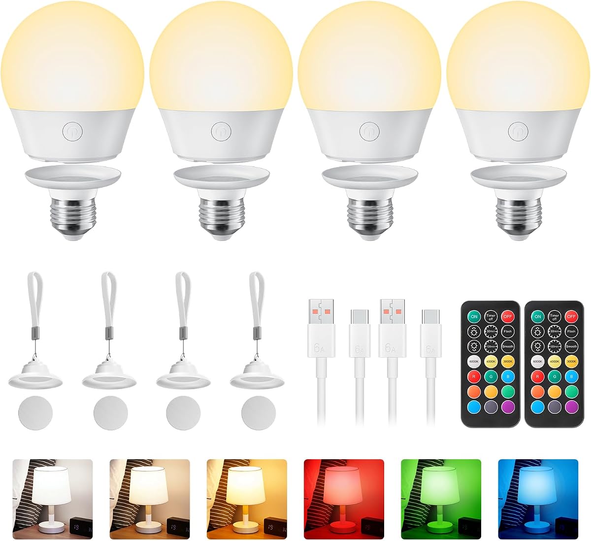 Brightown - Foco recargable E26 con control remoto y temporizador, bombilla con batería de respaldo para apliques y lámparas, E26 con carga desmontable para accesorios no cableados