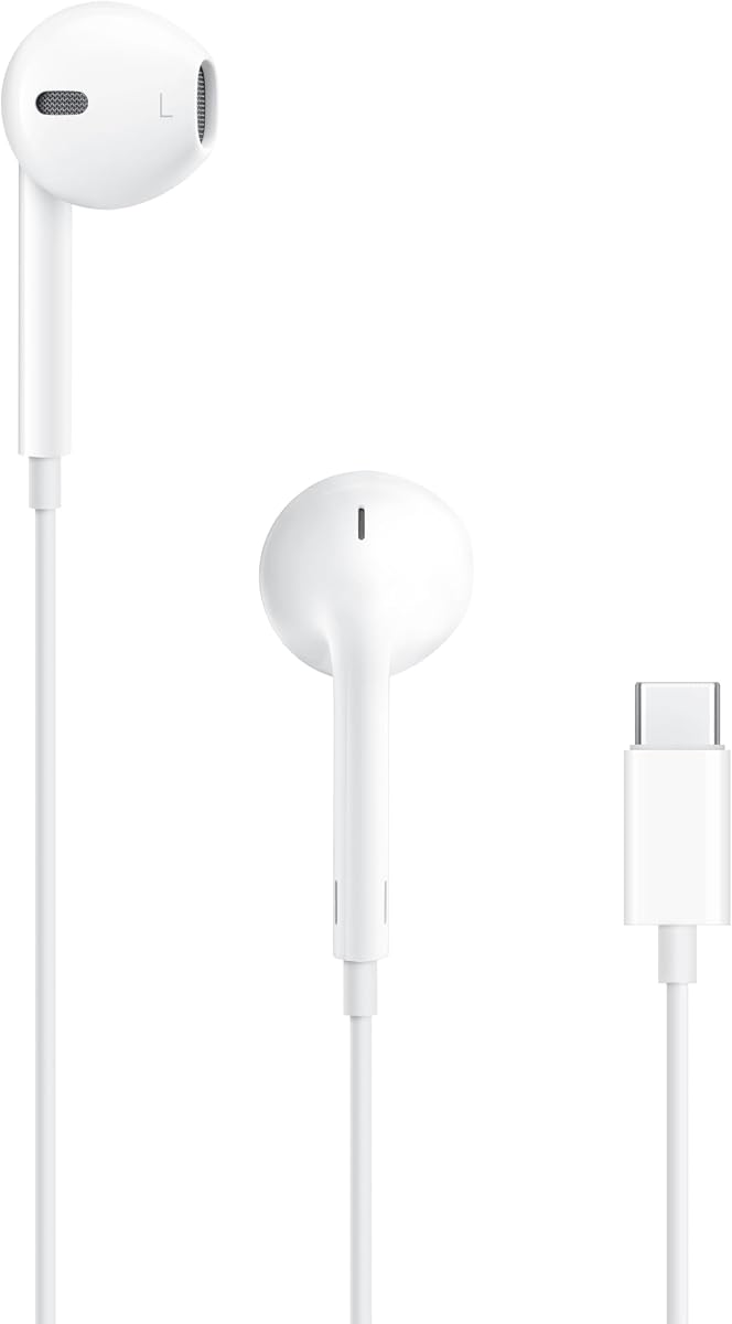 Auriculares Apple EarPods con conector USB-C, auriculares con cable con control remoto incorporado para controlar música, llamadas telefónicas y volumen