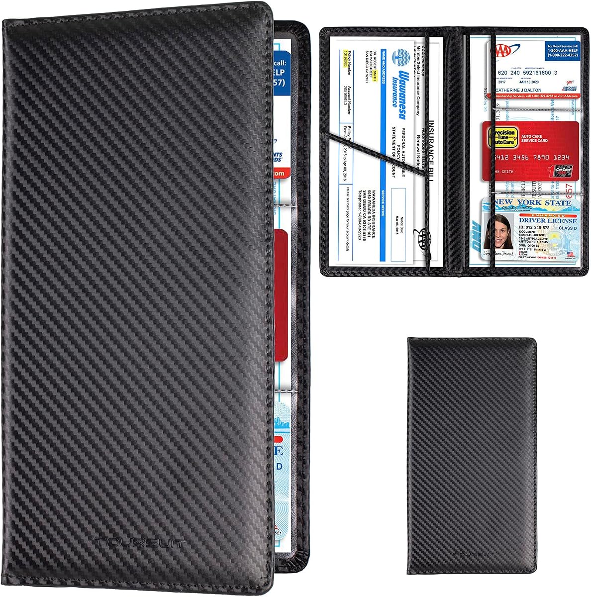 TOURSUIT Soporte para tarjeta de registro y seguro de automóvil, organizador de compartimento para guanteras de documentos de licencia de vehículo, accesorios interiores de automóv