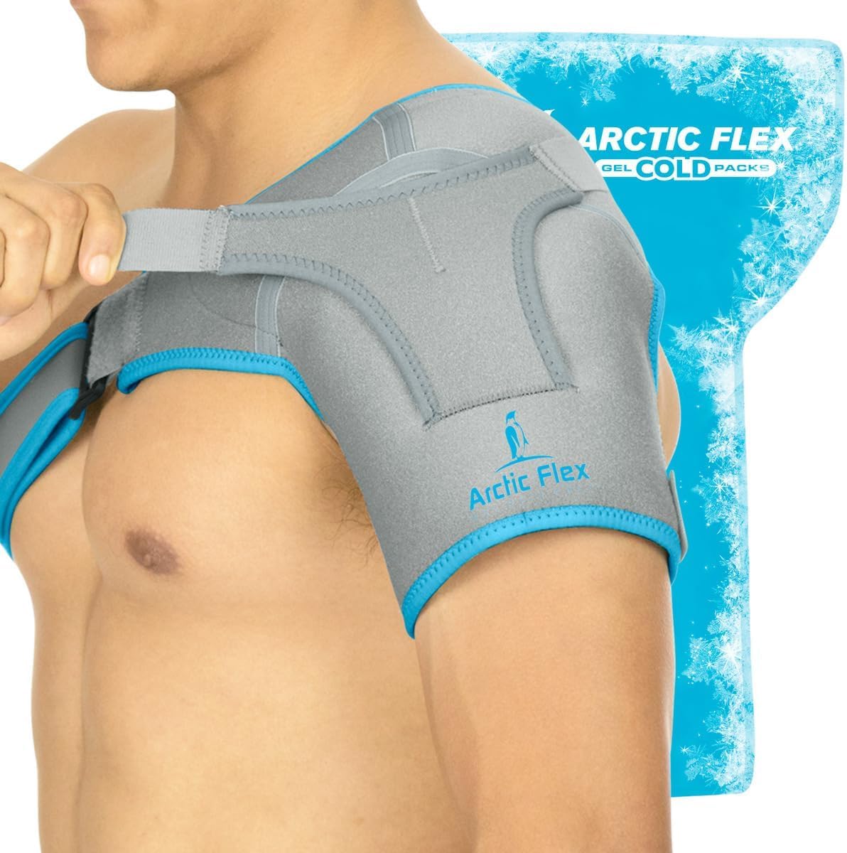 Arctic Flex Soporte de Hombro con Compressa de Hielo - Envoltura de Gel Frío Reutilizable, Terapia Caliente - Soporte de Estabilidad por Compresión para Tendonitis, Articulación Di