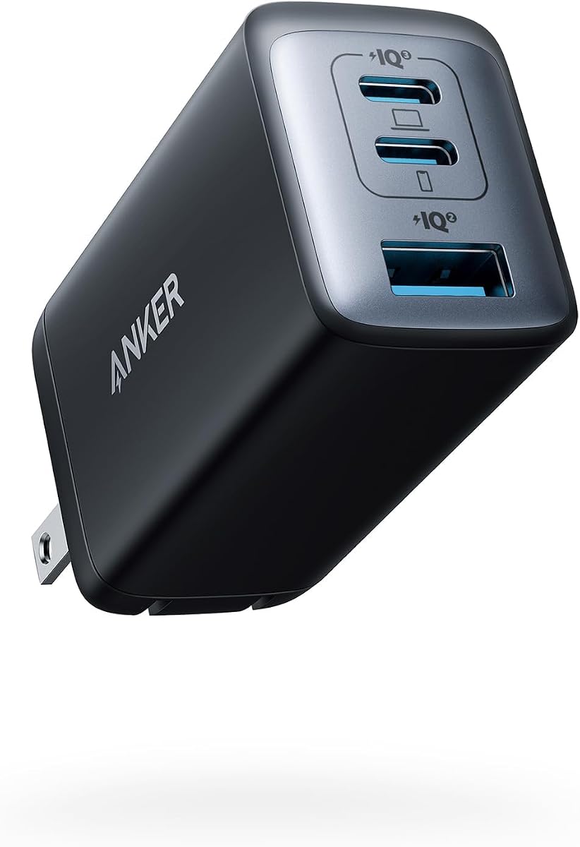 Anker Cargador de teléfono, 65 W, 3 puertos, rápido, plegable, USB C, cargador tipo C, carga rápida para MacBook Pro/Air, iPad Pro, Galaxy S20, Dell XPS 13, Note 20/10+, iPhone 17
