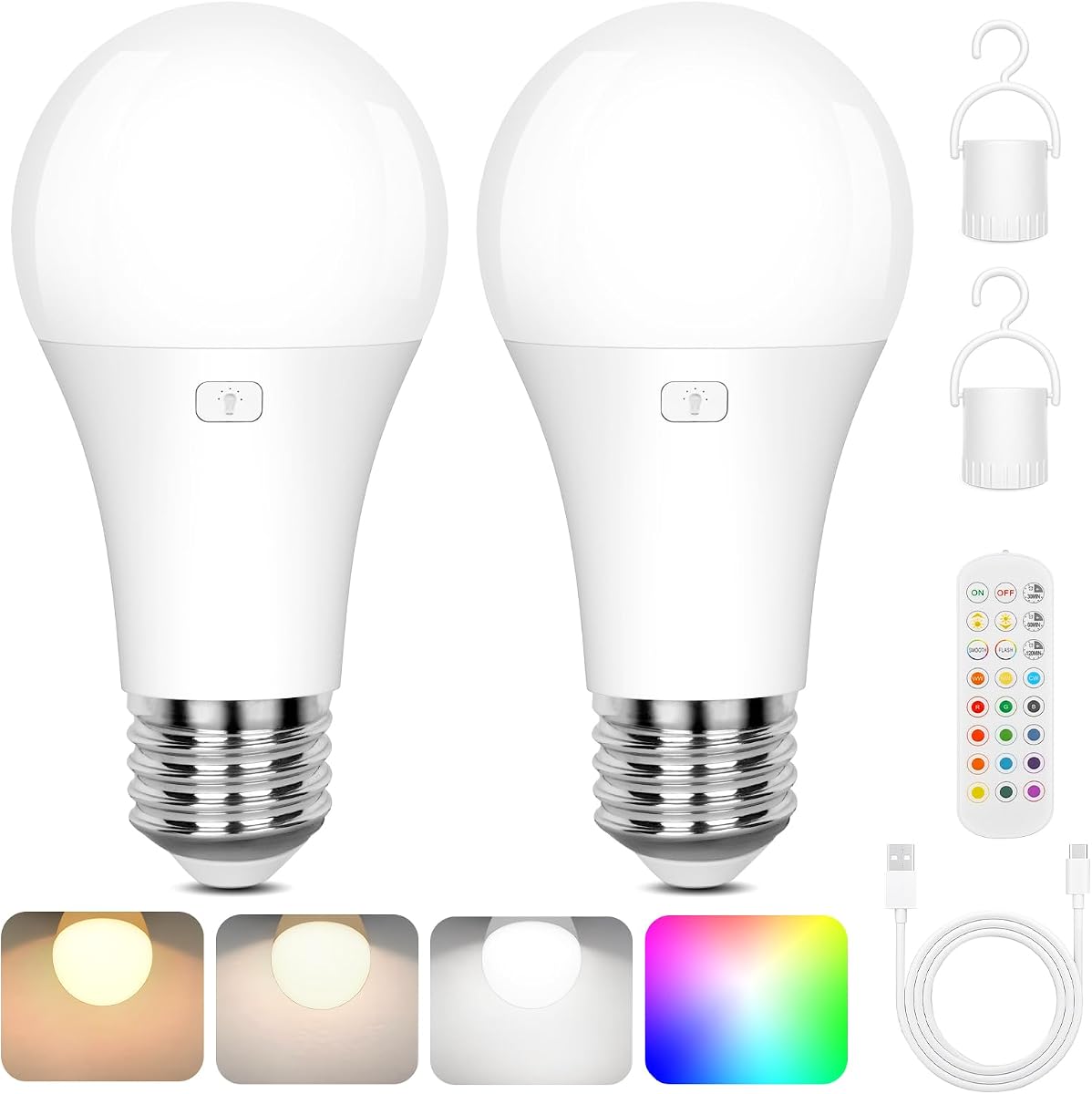 Yochoice - Bombilla recargable con control remoto y temporizador, bombilla LED magnética de respaldo regulable con 15 colores, bombilla inalámbrica de disco para lámparas de pared,