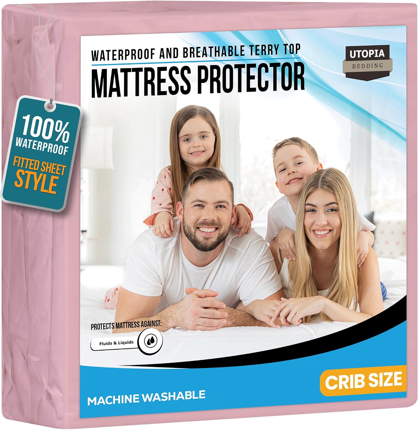 Utopia Bedding – Protector impermeable de colchón de alta calidad, funda de colchón de felpa premium de 200 GSM, transpirable, estilo ajustado con bolsillos elásticos (Rosa, para c