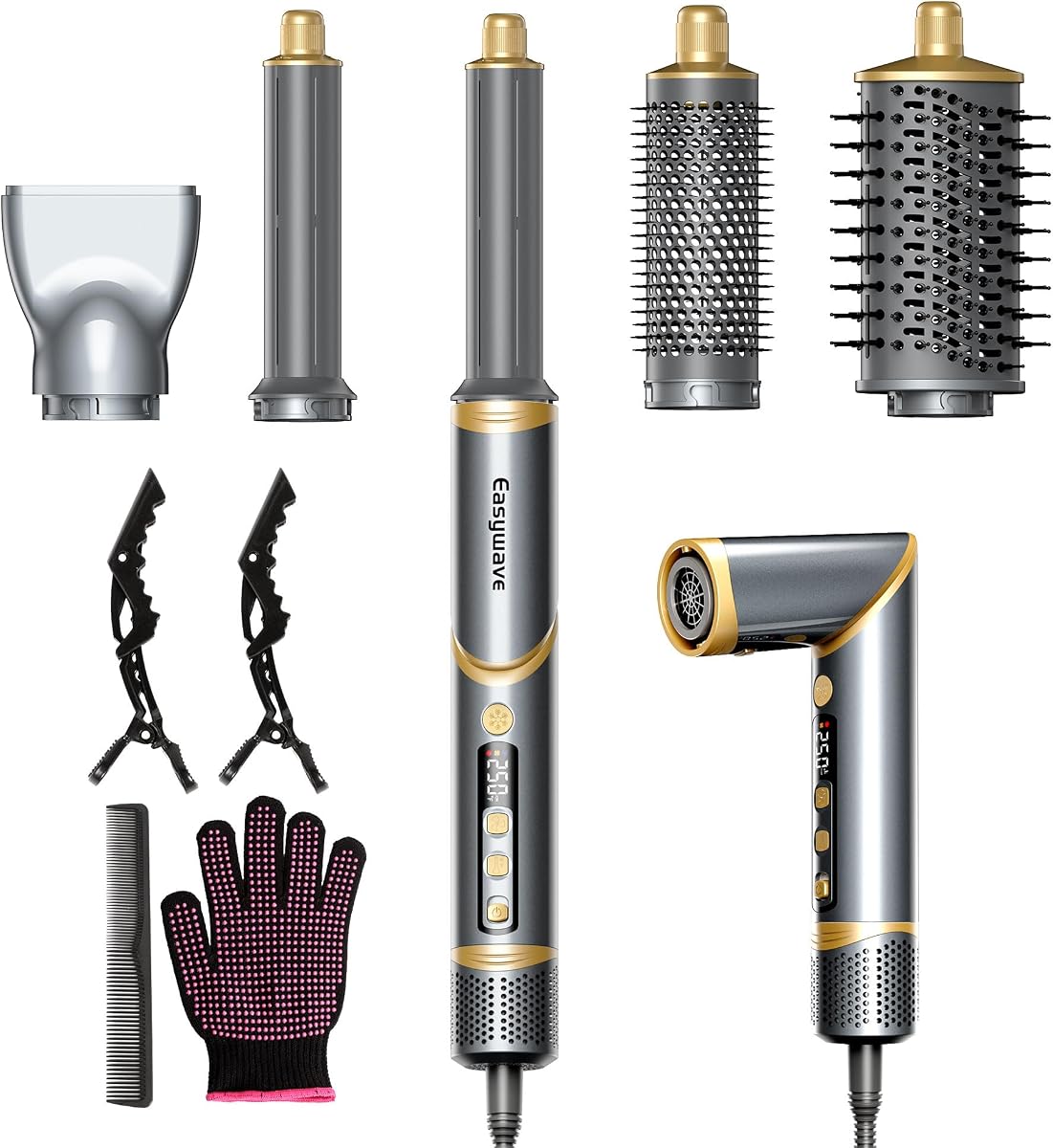 Easywave Estilizador de Cabello Múltiple 5 en 1 Secador con Cepillo: 110,000 RPM de alta velocidad, sistema de secado y peinado de aire flexible, juego de cepillos de aire caliente