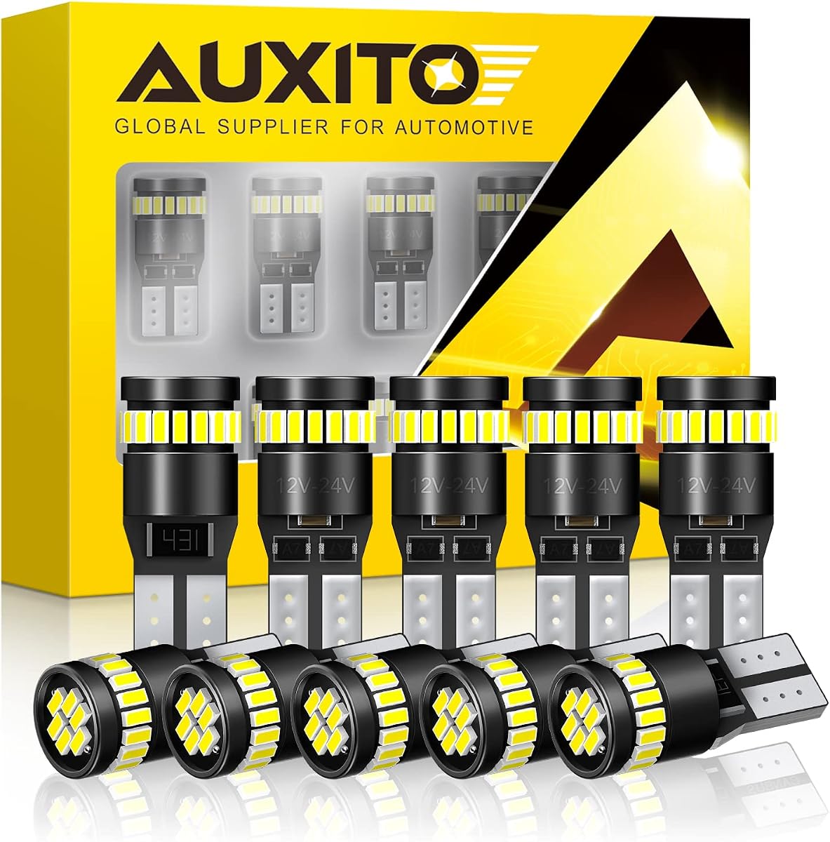 Bombillas LED superbrillantes tamaño 194 Auxito; 168, 2825, W5W, T10, cuña 24, conjunto de chips 3014 SMD, bombillas LED de repuesto sin errores para autos, luces de placa de matrí