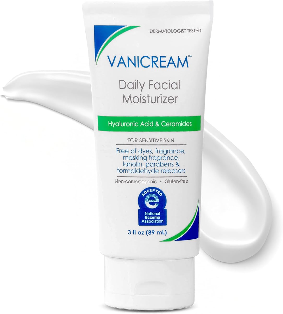 Vanicream Hidratante facial diario con ceramidas y ácido hialurónico, formulado sin irritantes comunes para personas con piel sensible, 3 onzas líquidas (paquete de 1)