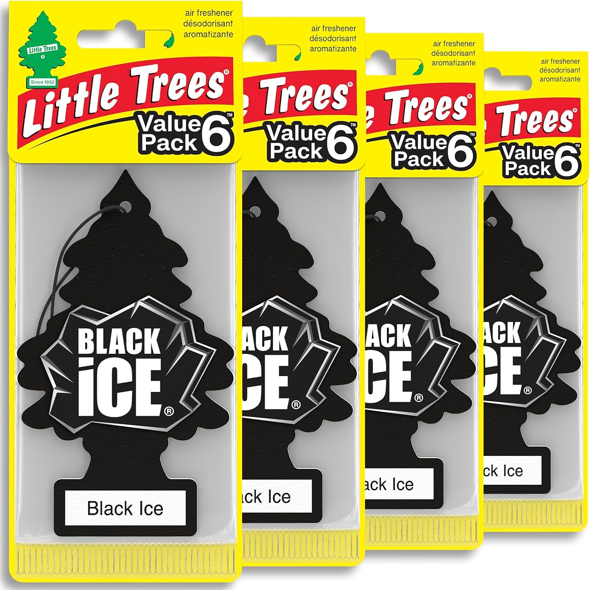 Little Trees - Ambientador de árbol colgante que proporciona un aroma de larga duración para tu hogar o tu auto. Aroma Black Ice, 24 unidades