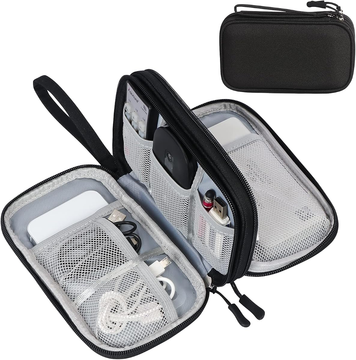 FYY Organizador electrónico, organizador de cables de viaje, bolsa organizadora de cables electrónicos, funda de transporte, portátil, impermeable, doble capa, bolsa de almacenamie