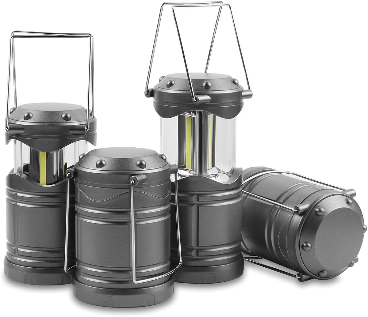 Lichamp Linterna LED para campamento, paquete de 4 linternas alimentadas por batería para cortes de energía, luz colgante plegable portátil esencial para el hogar, al aire libre, l