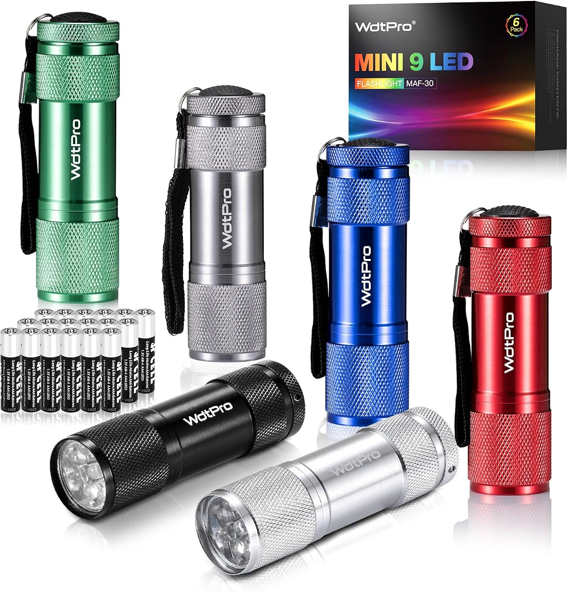WdtPro Mini linternas LED, linterna superbrillante con cordón, colores surtidos, la mejor luz de linterna Tac para niños, lectura nocturna, cortes de energía, campamento (paquete d